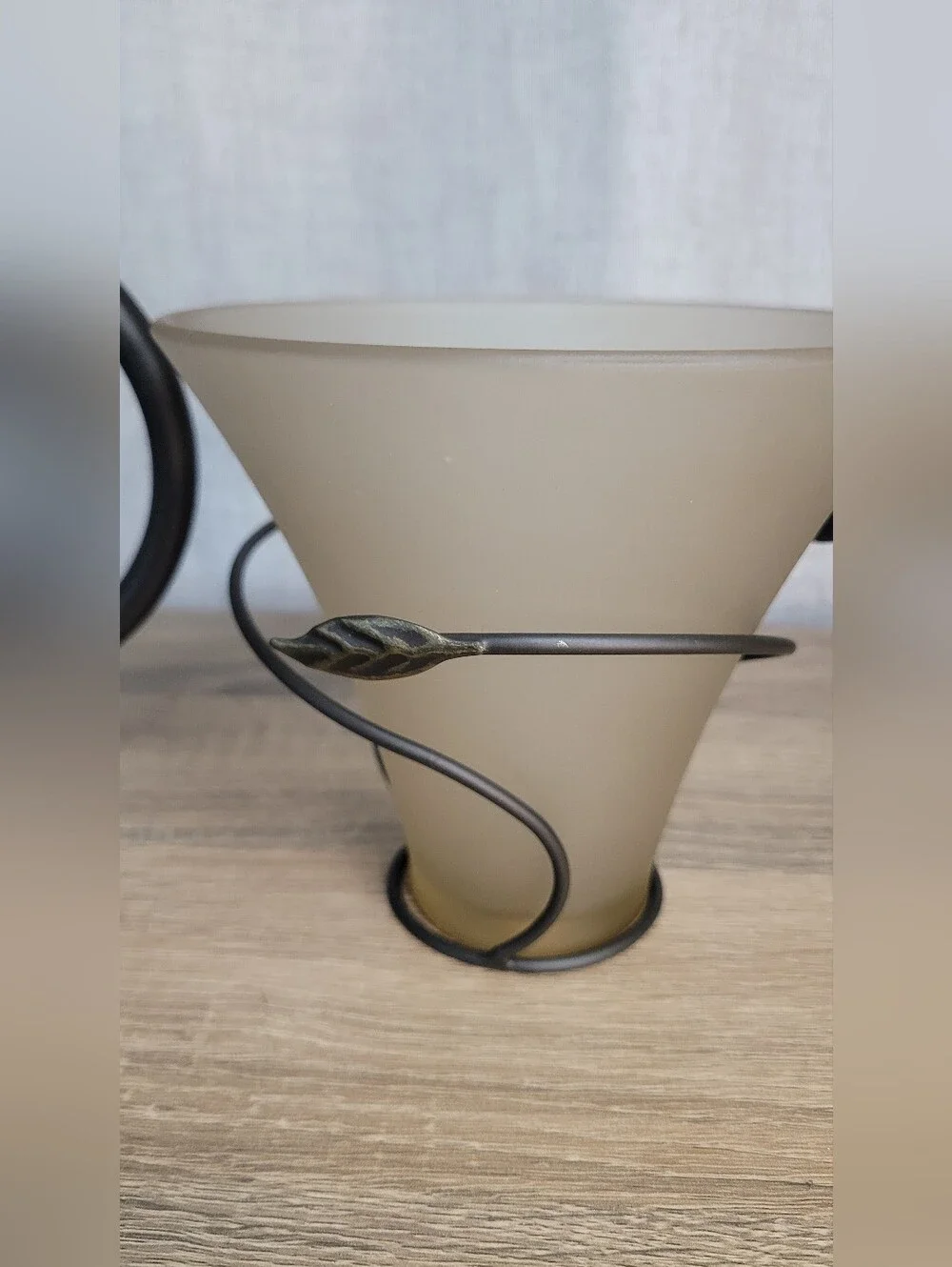 Battery Operated Glass Wall Sconce with Bronze Leaf Accent Candle Impressions